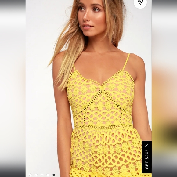 LULU'S Beauty and Lace Yellow Crochet Lace Mini Dress, sz Small - Picture 3 of 16